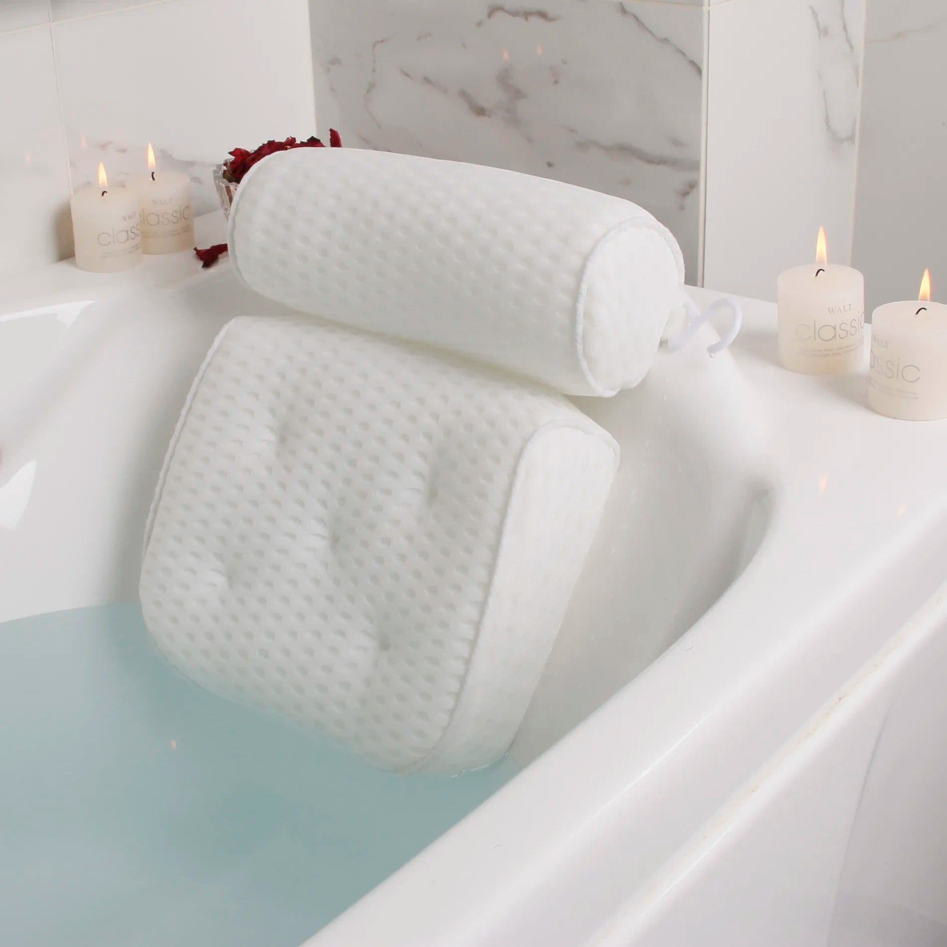 image-Bath Pillow for Bathtub Support Neck,Head and Back with Non-Slip Suction Cups air mesh Bathtub Pillow