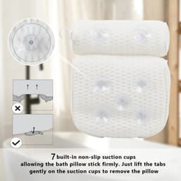image-Bath Pillow for Bathtub Support Neck,Head and Back with Non-Slip Suction Cups air mesh Bathtub Pillow