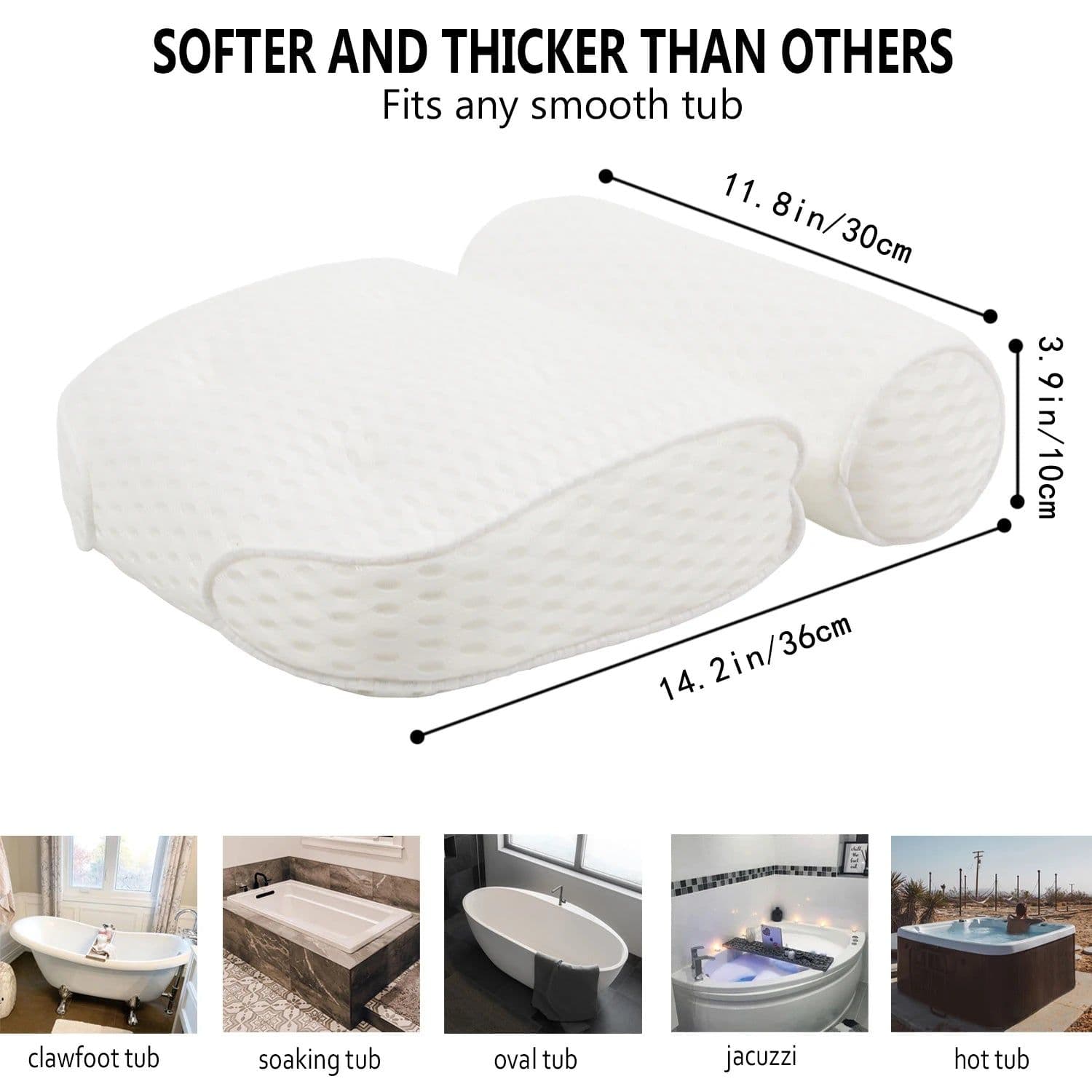 image-Bath Pillow for Bathtub Support Neck,Head and Back with Non-Slip Suction Cups air mesh Bathtub Pillow