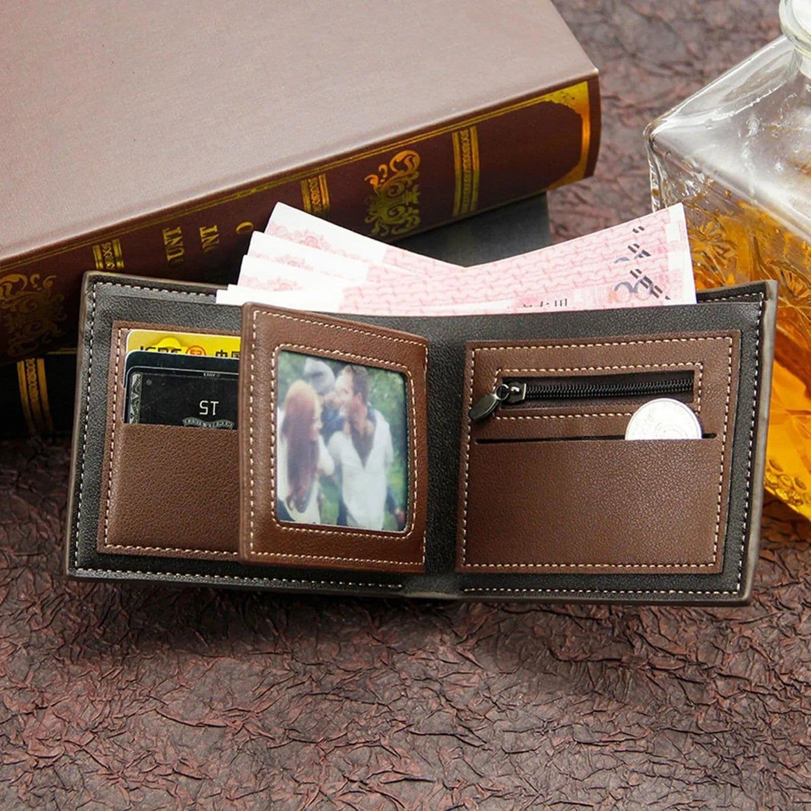 image-Men's Short Frosted Large Capacity Leather Wallet,Multi-Slot Coin Pocket Photo Holder Small Men's Wallet,Vintage Wallet for Male