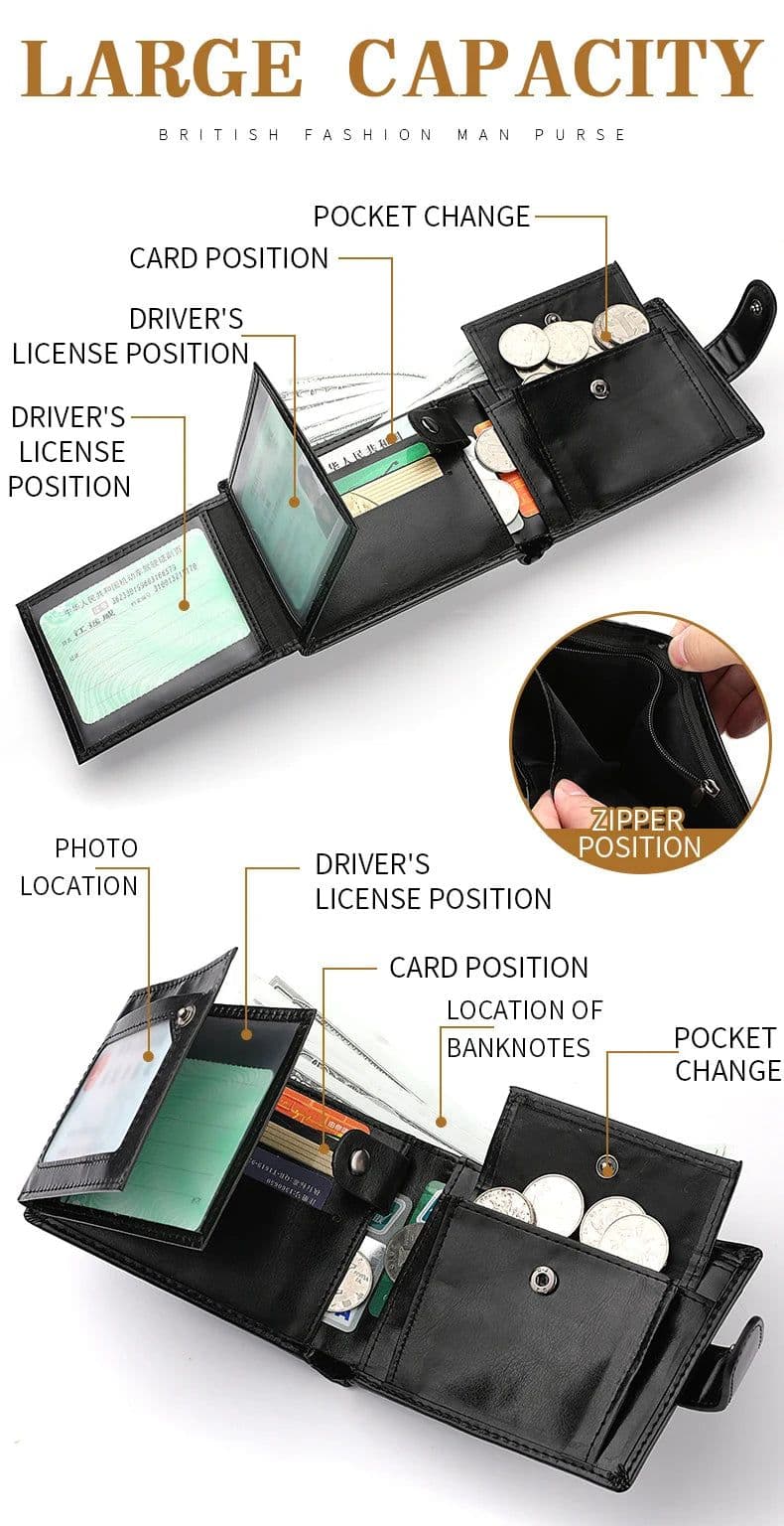 image-High Capacity Men's Hasp Leather Wallet Multiple Card Slots Card ID Credit Card Holder Coin Vintage Wallet
