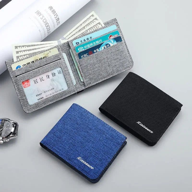 image-Canvas Men Wallet Black/blue/gray Card Holder Wallet Male Money Bag ID/photo/bank Holder Short Purse Credit Card Case Bag