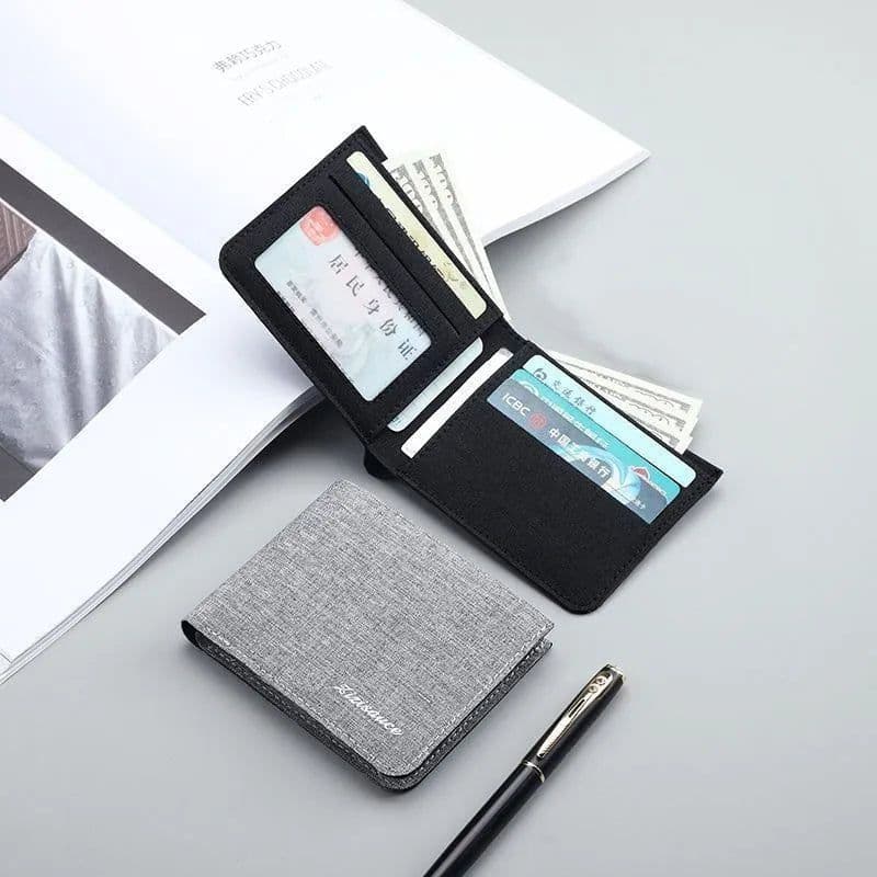 image-Canvas Men Wallet Black/blue/gray Card Holder Wallet Male Money Bag ID/photo/bank Holder Short Purse Credit Card Case Bag