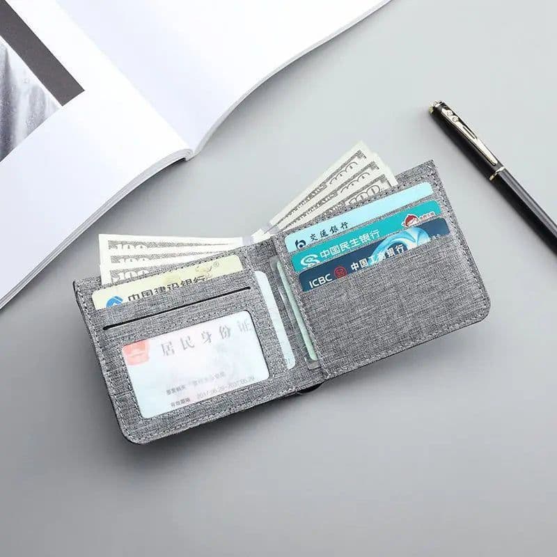 image-Canvas Men Wallet Black/blue/gray Card Holder Wallet Male Money Bag ID/photo/bank Holder Short Purse Credit Card Case Bag