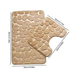 image-Non-Slip 50*80cm Bath Mat and 50*40cm Toilet Mat Bathroom Rug Set Soft Bath Mat with Cobblestone Pattern Washable Bath Mats