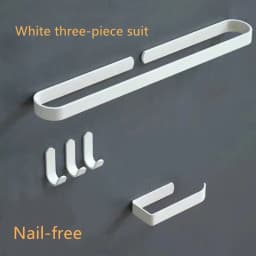 image-White Bathroom Accessories Kit Aluminum Toilet Paper Holder Wall Nail-Free Kitchen Hardware Towel Rack Single Hook Tissue Rack
