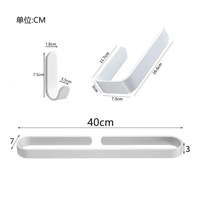 image-White Bathroom Accessories Kit Aluminum Toilet Paper Holder Wall Nail-Free Kitchen Hardware Towel Rack Single Hook Tissue Rack