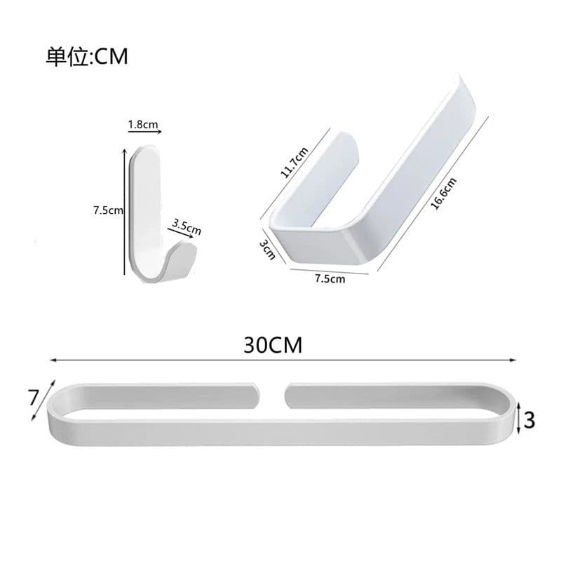 image-White Bathroom Accessories Kit Aluminum Toilet Paper Holder Wall Nail-Free Kitchen Hardware Towel Rack Single Hook Tissue Rack