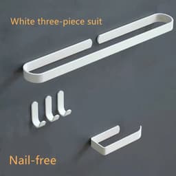 image-White Bathroom Accessories Kit Aluminum Toilet Paper Holder Wall Nail-Free Kitchen Hardware Towel Rack Single Hook Tissue Rack