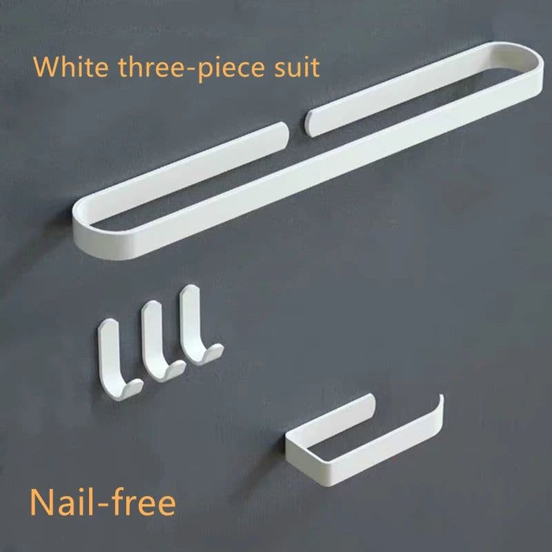 image-White Bathroom Accessories Kit Aluminum Toilet Paper Holder Wall Nail-Free Kitchen Hardware Towel Rack Single Hook Tissue Rack