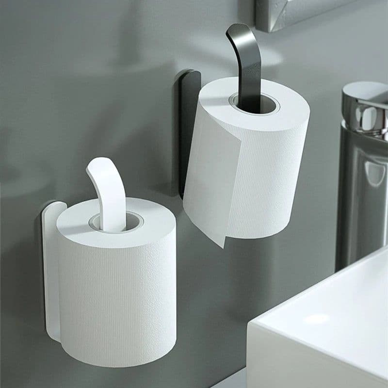 image-White Bathroom Accessories Kit Aluminum Toilet Paper Holder Wall Nail-Free Kitchen Hardware Towel Rack Single Hook Tissue Rack