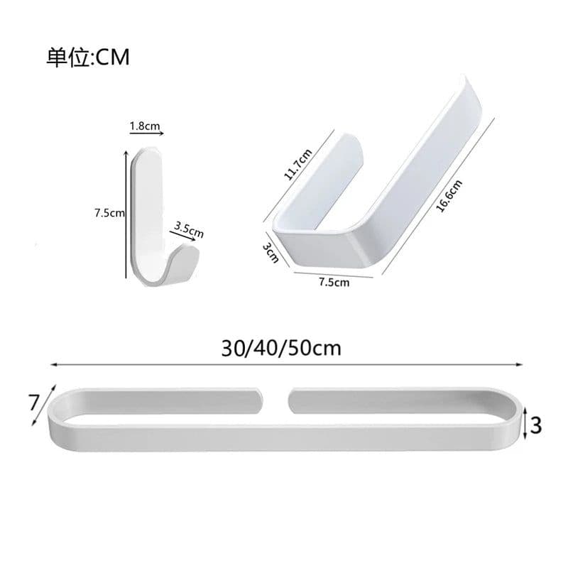 image-White Bathroom Accessories Kit Aluminum Toilet Paper Holder Wall Nail-Free Kitchen Hardware Towel Rack Single Hook Tissue Rack