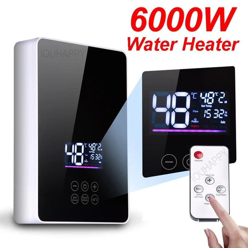 image-Instant Water Heater Shower 220V Bathroom Faucet Hot Water Heater 6000W Digital Display For Country House Cottage Hotel Kitchen