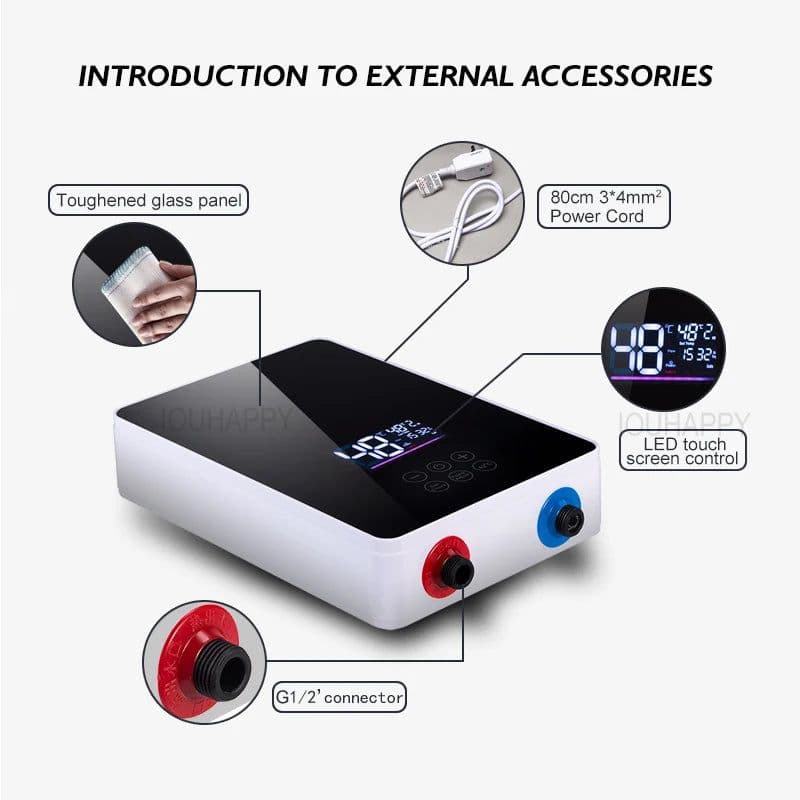 image-Instant Water Heater Shower 220V Bathroom Faucet Hot Water Heater 6000W Digital Display For Country House Cottage Hotel Kitchen