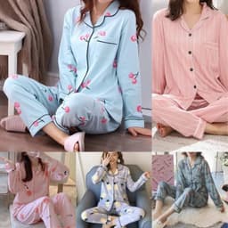 image-2PCS/Set Maternity Pyjamas Spring Autumn Pregnant Women's Long-Sleeved Homewear Cotton Cherry Printed Lapel Loungewear Nursing