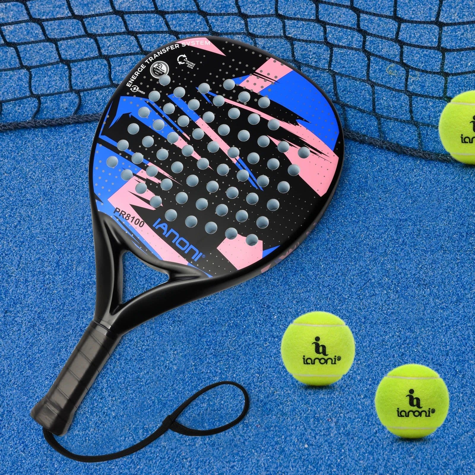 image-IANONI Padel Racket Carbon Fiber Surface with EVA Memory Flex Foam Core Padel Tennis Racquets Lightweight