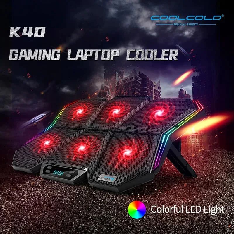 image-Coolcold Gaming RGB Laptop Cooler 12-17 Inch Led Screen Laptop Cooling Pad Notebook Cooler Stand With Six Fan And 2 USB Ports