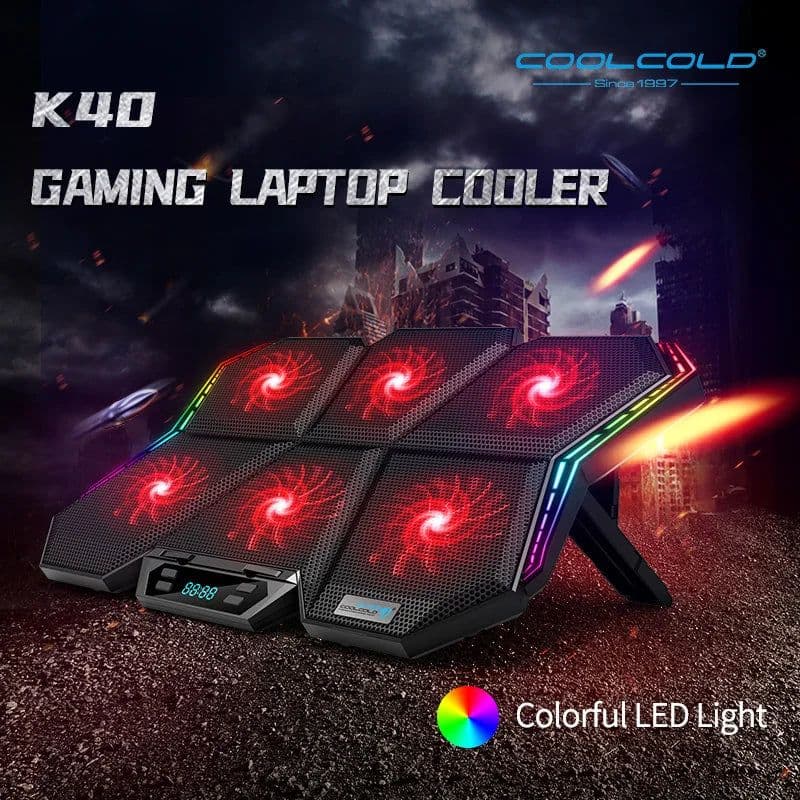 image-Coolcold Gaming RGB Laptop Cooler 12-17 Inch Led Screen Laptop Cooling Pad Notebook Cooler Stand With Six Fan And 2 USB Ports