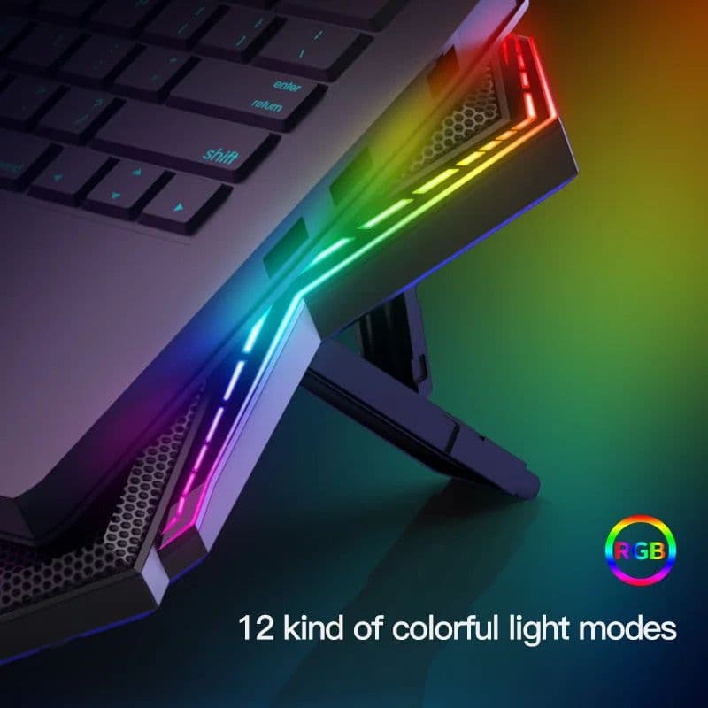 image-Coolcold Gaming RGB Laptop Cooler 12-17 Inch Led Screen Laptop Cooling Pad Notebook Cooler Stand With Six Fan And 2 USB Ports