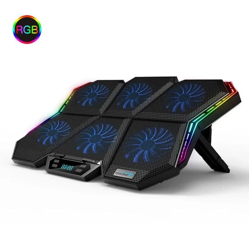 image-Coolcold Gaming RGB Laptop Cooler 12-17 Inch Led Screen Laptop Cooling Pad Notebook Cooler Stand With Six Fan And 2 USB Ports