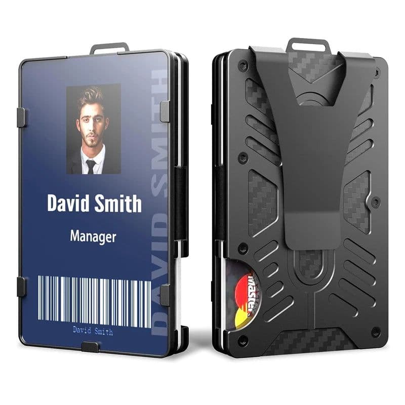 image-Tactical Wallets with Clear ID Badge Holder RFID Blocking - EDC Aluminum Metal Wallet Credit Card Holder with Money Clip