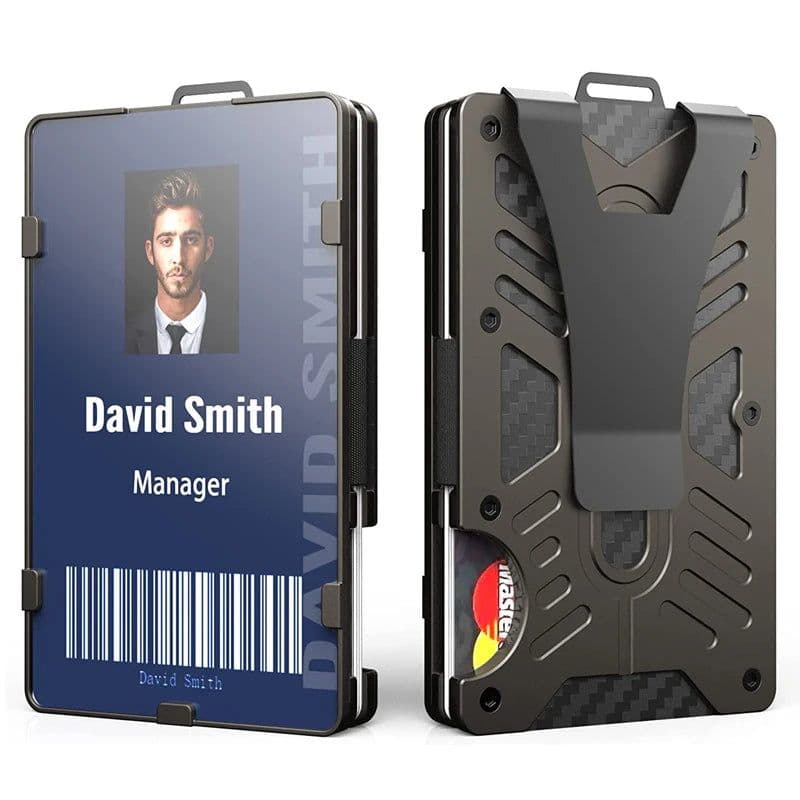 image-Tactical Wallets with Clear ID Badge Holder RFID Blocking - EDC Aluminum Metal Wallet Credit Card Holder with Money Clip