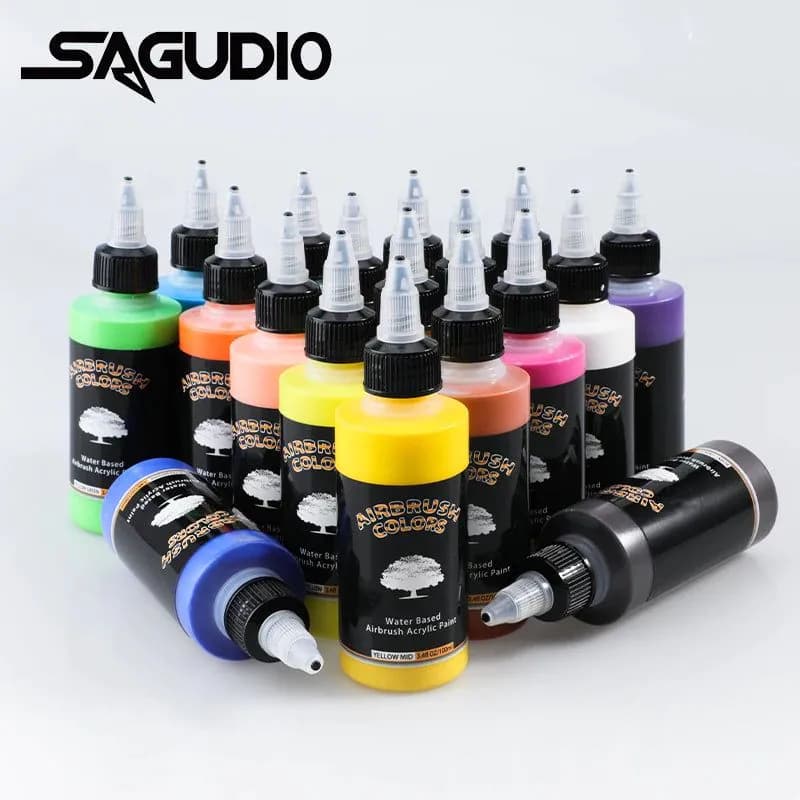 image-SAGUD Air Brush Waterborne Acrylic Paint 18 Colors DIY Handmade 100 ML/Bottle Airbrush Ink for Modeling Art Textile Shoes Wood