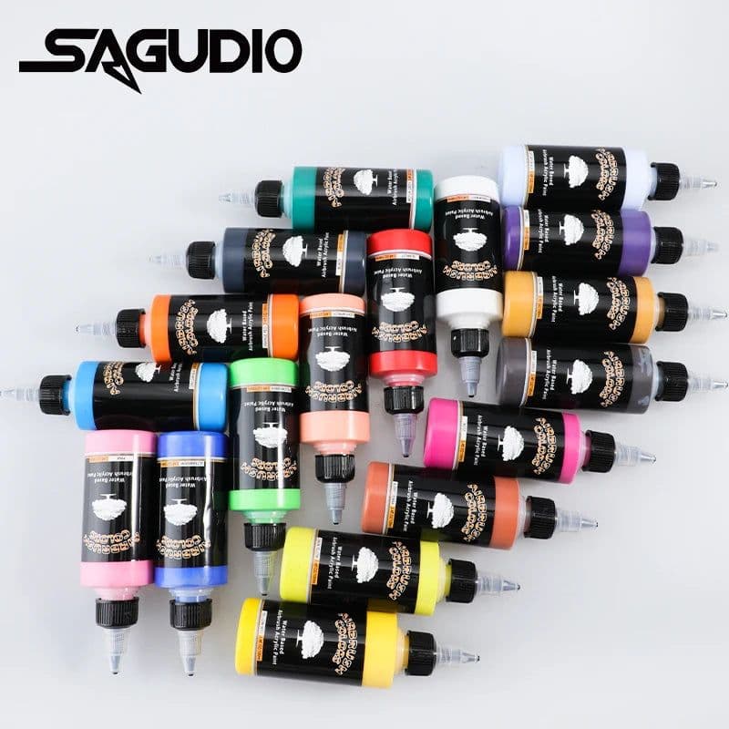 image-SAGUD Air Brush Waterborne Acrylic Paint 18 Colors DIY Handmade 100 ML/Bottle Airbrush Ink for Modeling Art Textile Shoes Wood