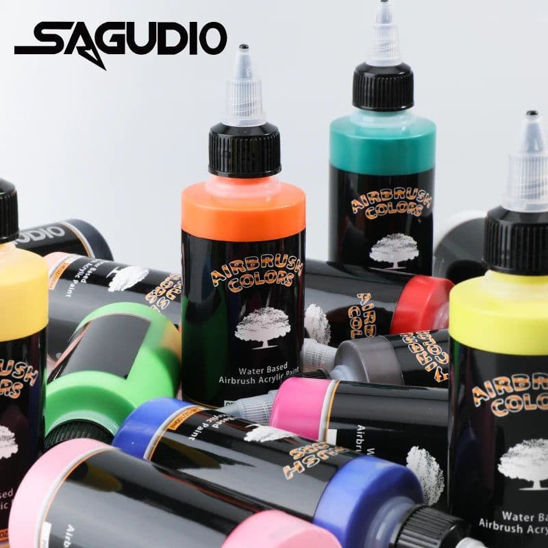 image-SAGUD Air Brush Waterborne Acrylic Paint 18 Colors DIY Handmade 100 ML/Bottle Airbrush Ink for Modeling Art Textile Shoes Wood