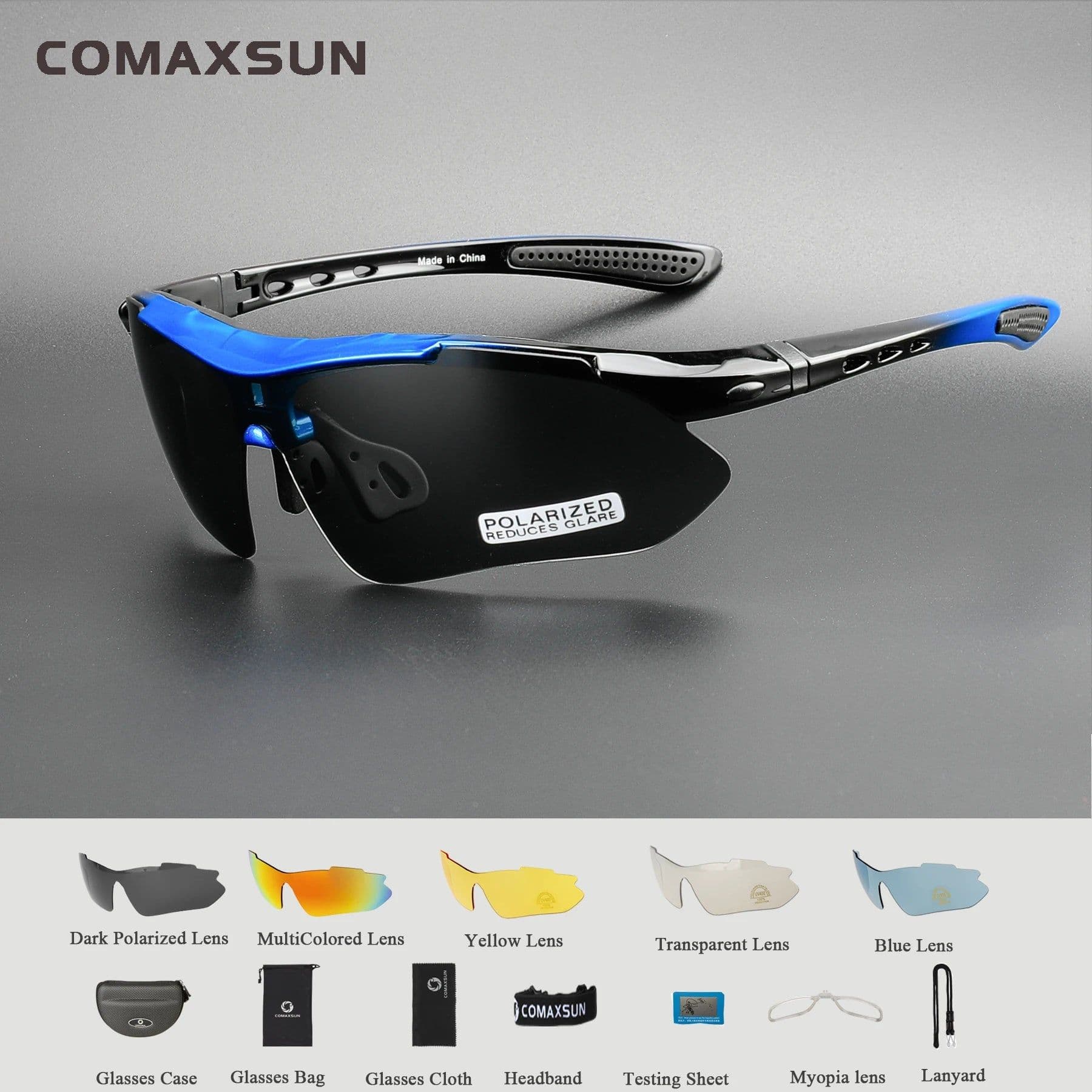 image-COMAXSUN Professional Polarized Cycling Glasses Bike Goggles Outdoor Sports Bicycle Sunglasses UV 400 With 5 Lens TR90 2 Style