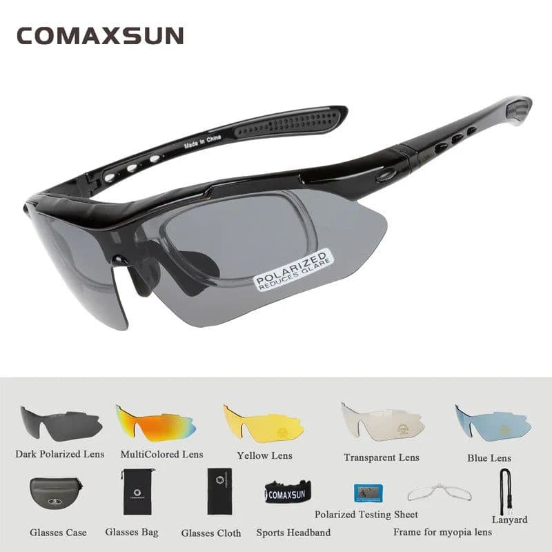 image-COMAXSUN Professional Polarized Cycling Glasses Bike Goggles Outdoor Sports Bicycle Sunglasses UV 400 With 5 Lens TR90 2 Style