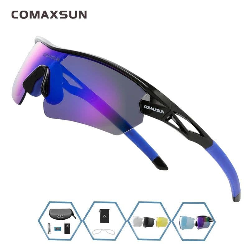 image-COMAXSUN Professional Polarized Cycling Glasses Bike Goggles Outdoor Sports Bicycle Sunglasses UV 400 With 5 Lens TR90 2 Style