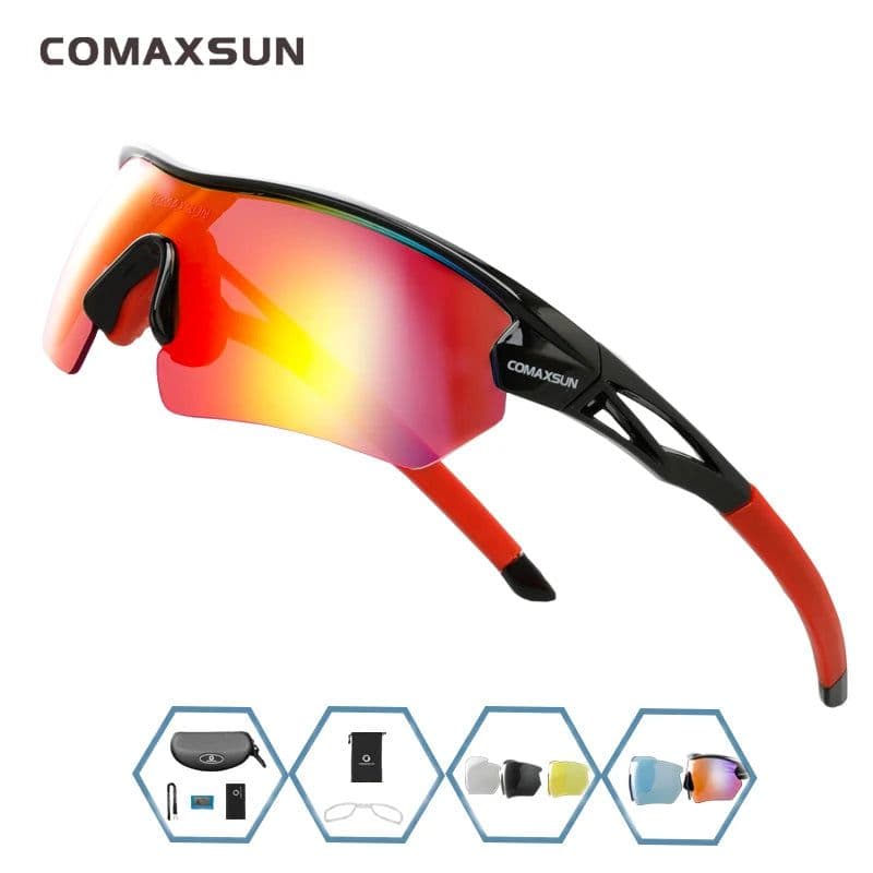 image-COMAXSUN Professional Polarized Cycling Glasses Bike Goggles Outdoor Sports Bicycle Sunglasses UV 400 With 5 Lens TR90 2 Style