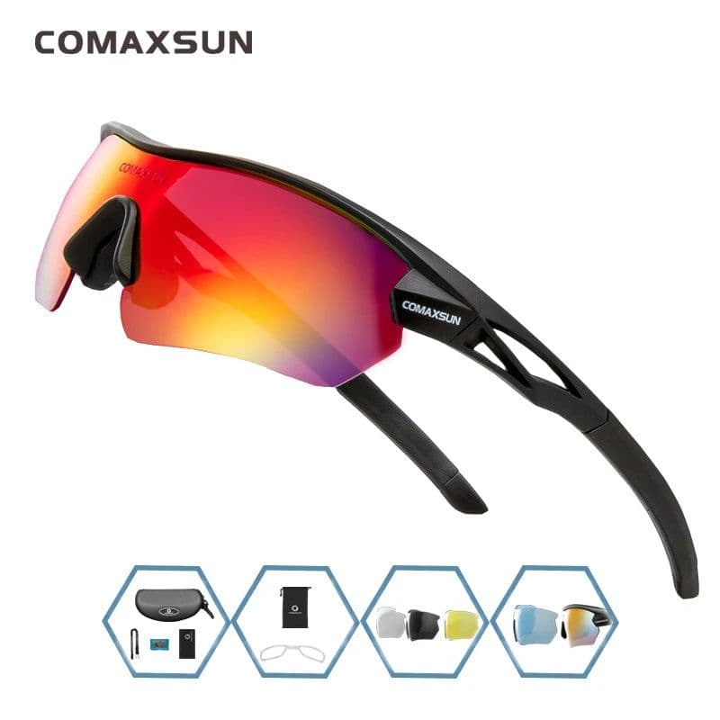 image-COMAXSUN Professional Polarized Cycling Glasses Bike Goggles Outdoor Sports Bicycle Sunglasses UV 400 With 5 Lens TR90 2 Style
