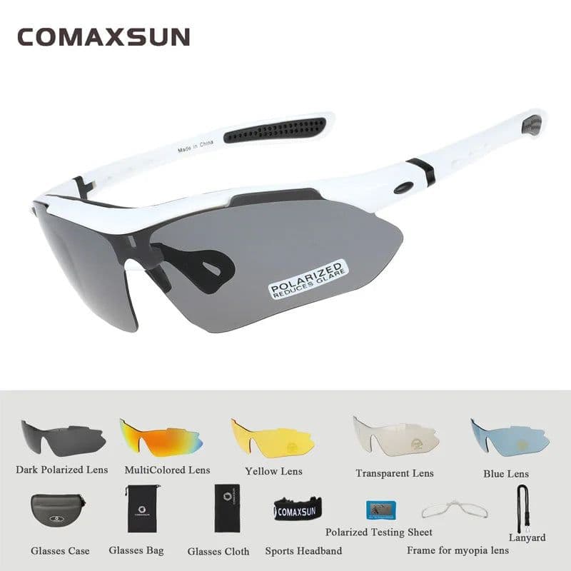 image-COMAXSUN Professional Polarized Cycling Glasses Bike Goggles Outdoor Sports Bicycle Sunglasses UV 400 With 5 Lens TR90 2 Style
