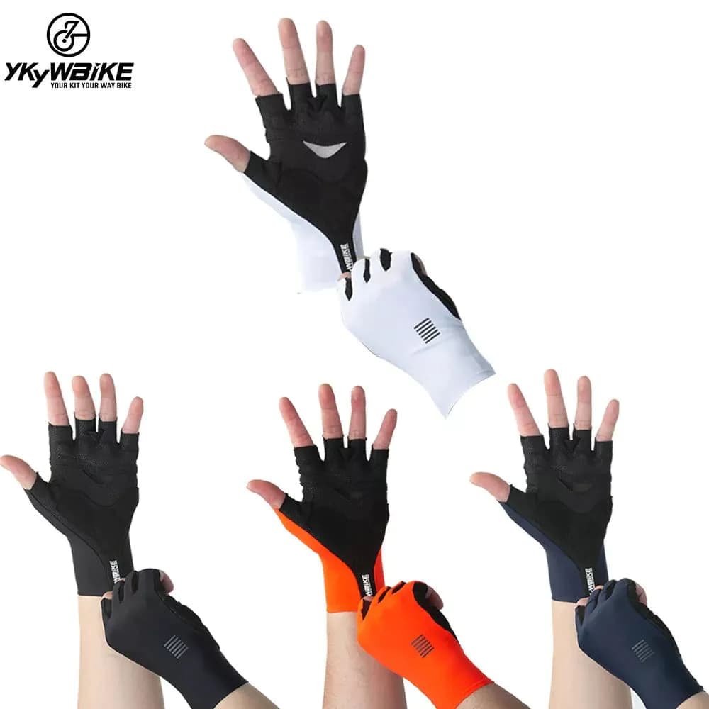 image-YKYWBIKE Cycling Gloves MTB Bike Black White Gloves Sports Half Finger Bicycle Goves Men Women Breathable Shockproof Gloves