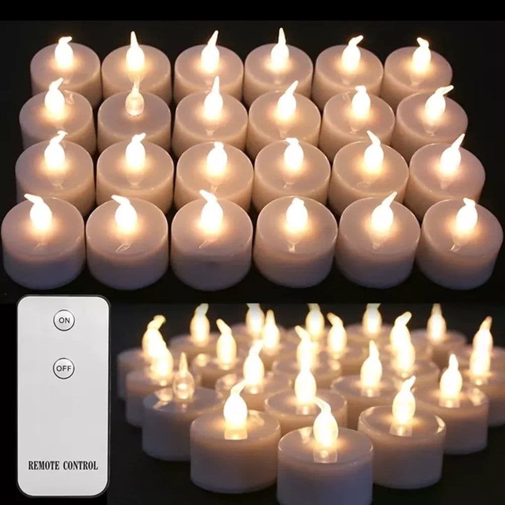 image-24Pcs Flickering LED Candle Tealights No-Remote/Remote Control Candles Flameless With Battery For Wedding Home Christmas Decors