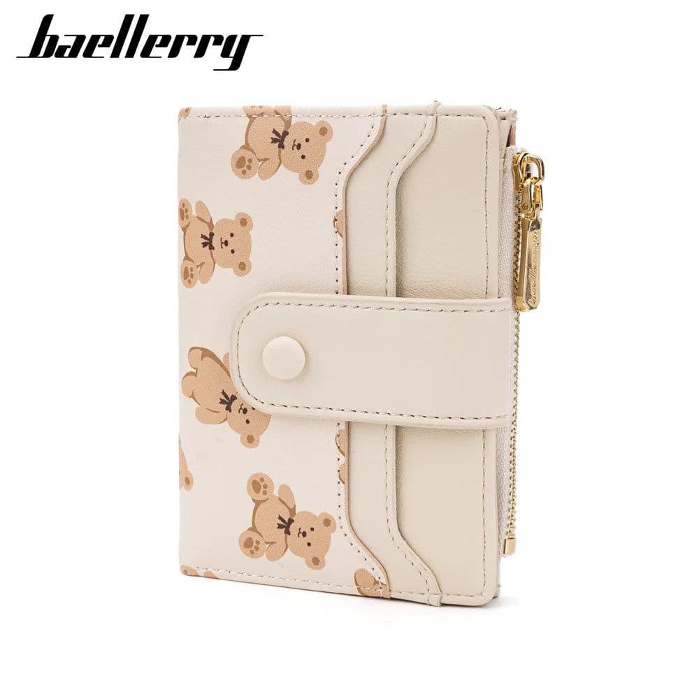 image-Women Short Wallets PU Leather Female Bifold Purses Cute Bear Card Holder Wallet for Girl Small Zipper Wallet with Coin Purse