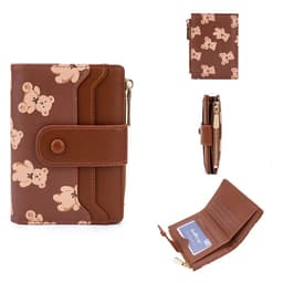 image-Women Short Wallets PU Leather Female Bifold Purses Cute Bear Card Holder Wallet for Girl Small Zipper Wallet with Coin Purse