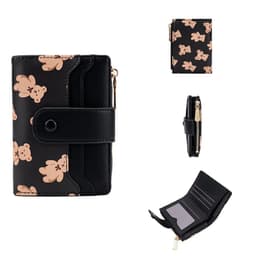 image-Women Short Wallets PU Leather Female Bifold Purses Cute Bear Card Holder Wallet for Girl Small Zipper Wallet with Coin Purse