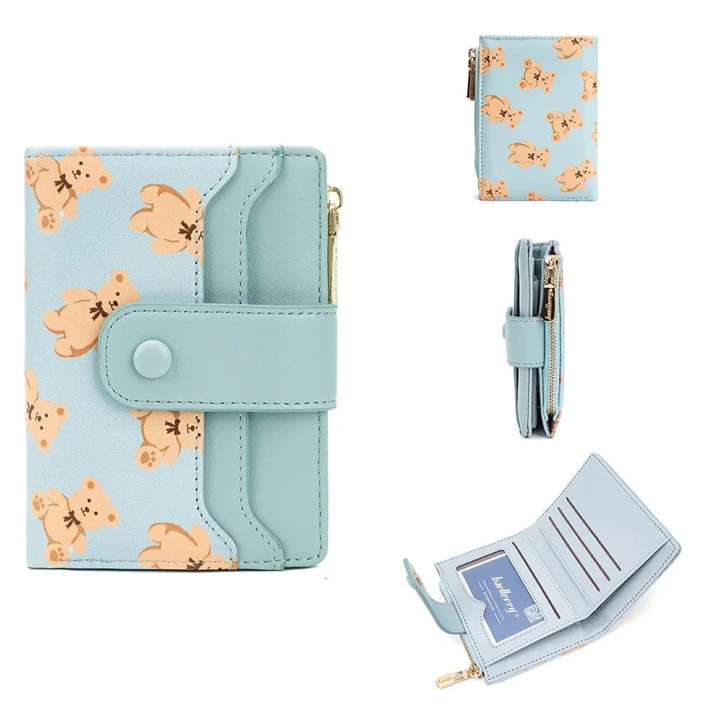 image-Women Short Wallets PU Leather Female Bifold Purses Cute Bear Card Holder Wallet for Girl Small Zipper Wallet with Coin Purse