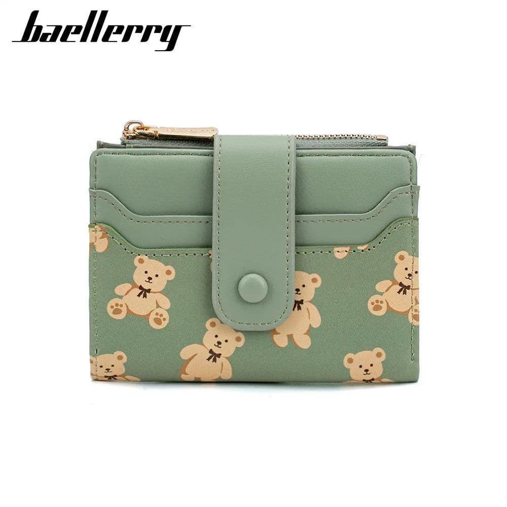 image-Women Short Wallets PU Leather Female Bifold Purses Cute Bear Card Holder Wallet for Girl Small Zipper Wallet with Coin Purse