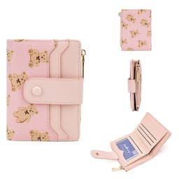 image-Women Short Wallets PU Leather Female Bifold Purses Cute Bear Card Holder Wallet for Girl Small Zipper Wallet with Coin Purse