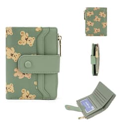 image-Women Short Wallets PU Leather Female Bifold Purses Cute Bear Card Holder Wallet for Girl Small Zipper Wallet with Coin Purse