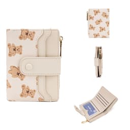 image-Women Short Wallets PU Leather Female Bifold Purses Cute Bear Card Holder Wallet for Girl Small Zipper Wallet with Coin Purse