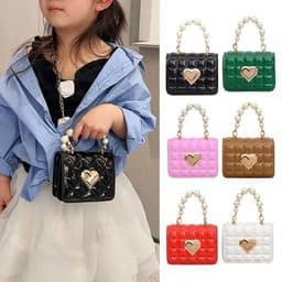 image-Women Handbag Faux Pearl Handle Golden Love Heart Detachable Metal Chain Mini Elegant Girl Single Shoulder Bag Purse