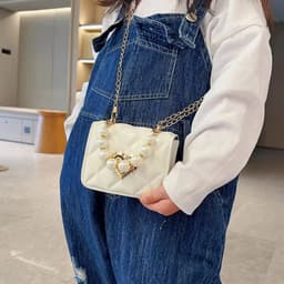 image-Women Handbag Faux Pearl Handle Golden Love Heart Detachable Metal Chain Mini Elegant Girl Single Shoulder Bag Purse