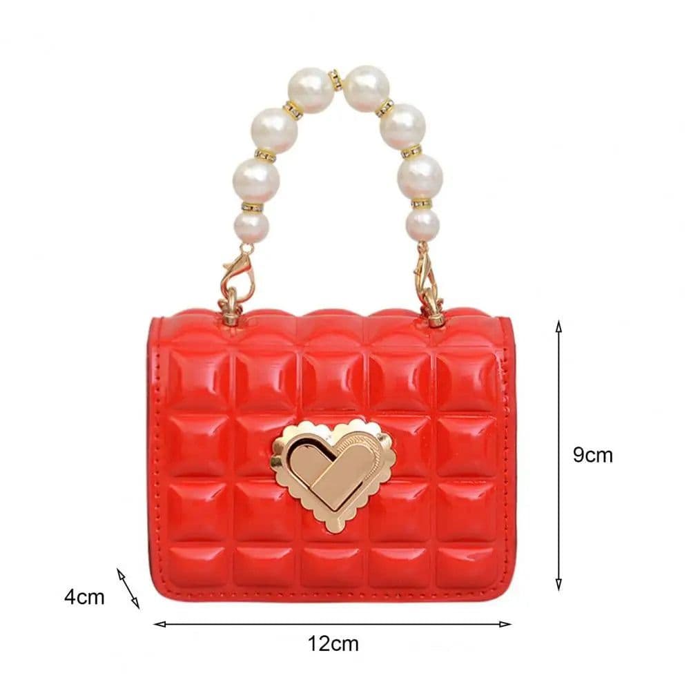 image-Women Handbag Faux Pearl Handle Golden Love Heart Detachable Metal Chain Mini Elegant Girl Single Shoulder Bag Purse