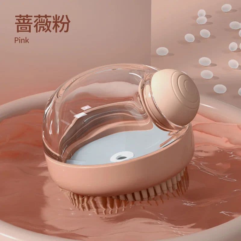image-Dog Shower Brush,Pet Dog Grooming Massage Bath Cleaning Brush with Shampoo Dispenser for Long Hair Dogs and Cats Shower