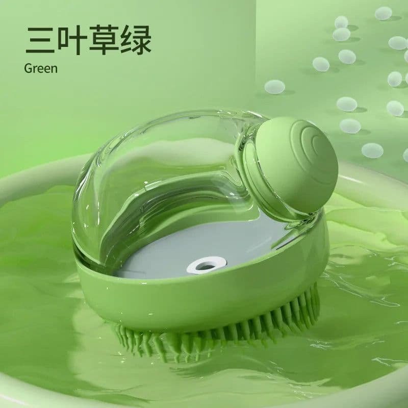 image-Dog Shower Brush,Pet Dog Grooming Massage Bath Cleaning Brush with Shampoo Dispenser for Long Hair Dogs and Cats Shower